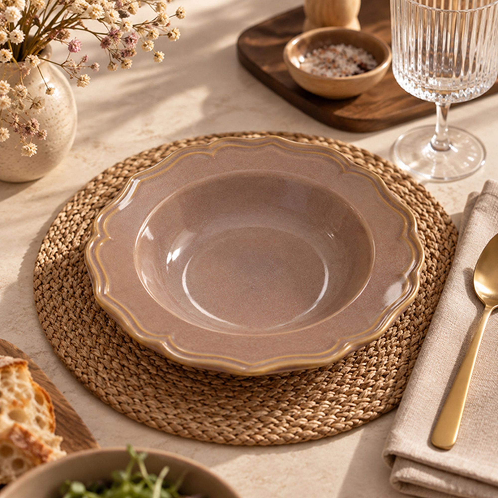 Lot de 6 assiettes creuses 23,5cm en grès violet SIGNATURE