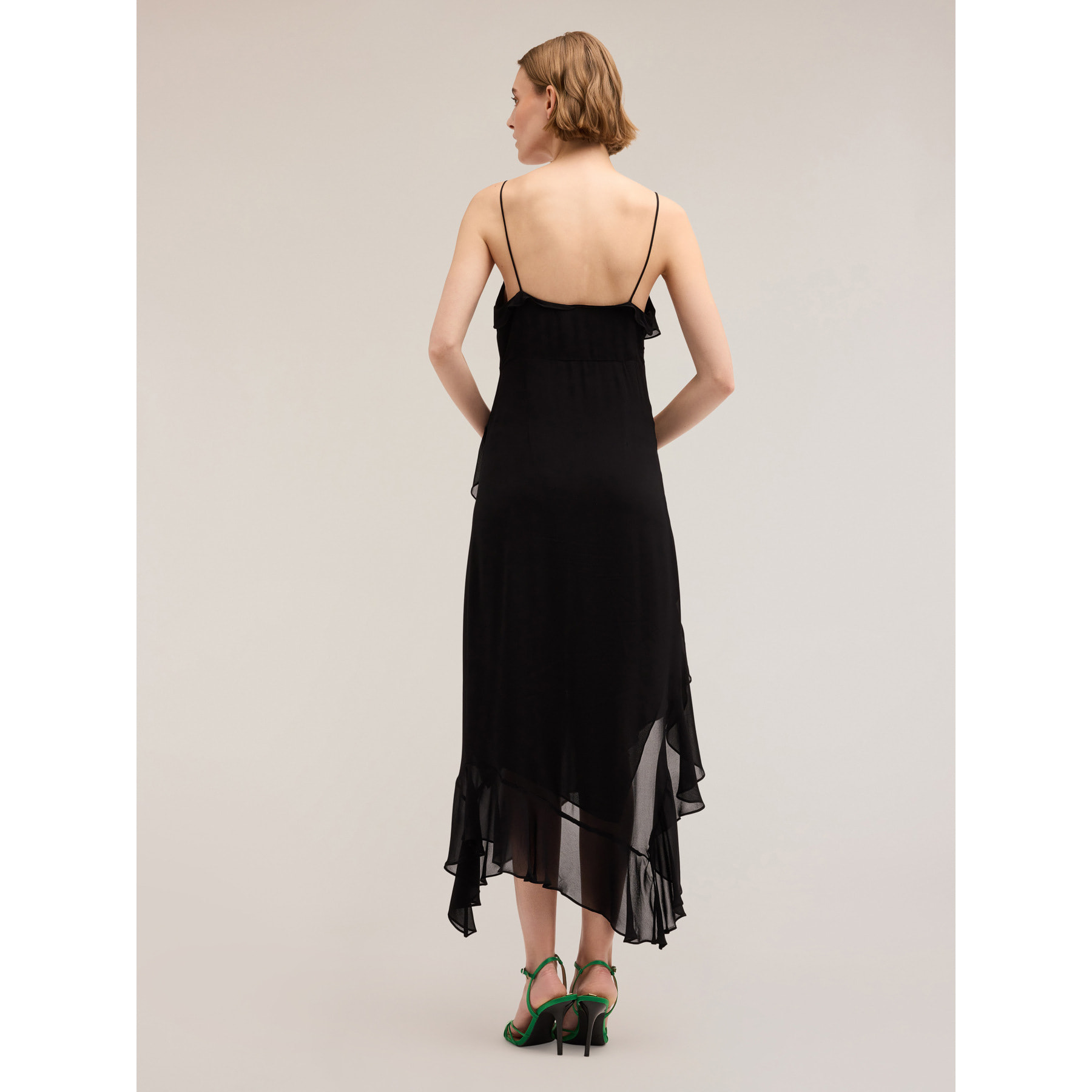 Motivi - Vestido midi con volantes tipo rouches - Negro