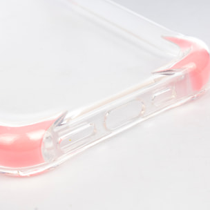 Carcasa transparente con relieve protector para cámara, esquinas reforzadas rosas, antichoque y antihuellas Magsafe para iPhone 17.