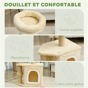 árbol Rascador para Gatos Altura 66 cm árbol para Gatos Torre para Gatos con Cama Cueva Plataforma Bola Colgante y Poste de Yute Beige