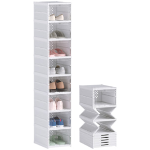 Cajas para Zapatos Apilables, Juego de 8 Organizadores para Zapatos Portátil, Zapatero Plegable con Puertas Transparentes, hasta Talla 43, No Requiere Montaje, Blanco
