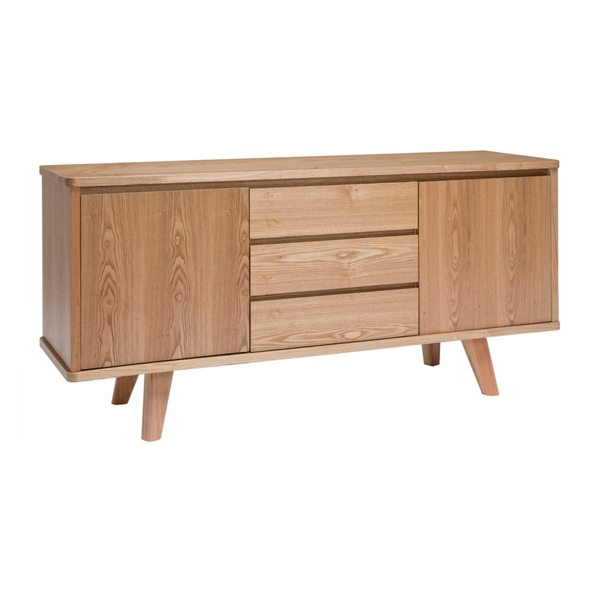 Buffet scandinave en bois clair frêne 2 portes 3 tiroirs L160 cm FIFTIES