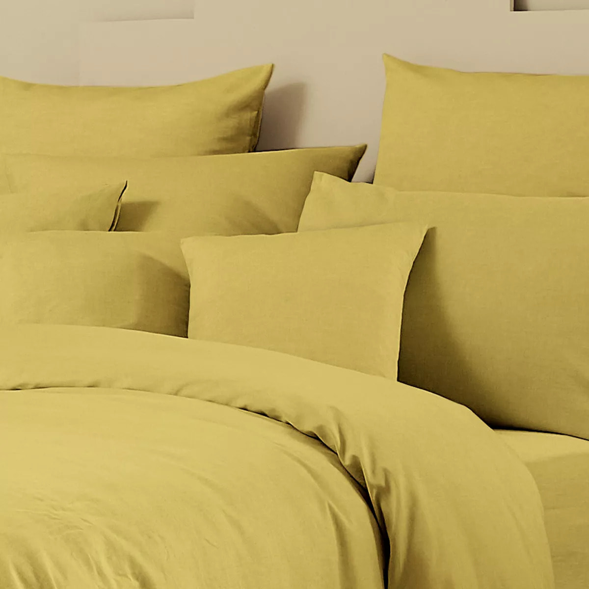 Taie d'oreiller lin & coton 160 g/m² uni jaune Le metis francais curry