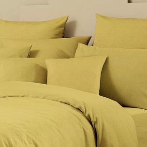 Taie d'oreiller lin & coton 160 g/m² uni jaune Le metis francais curry