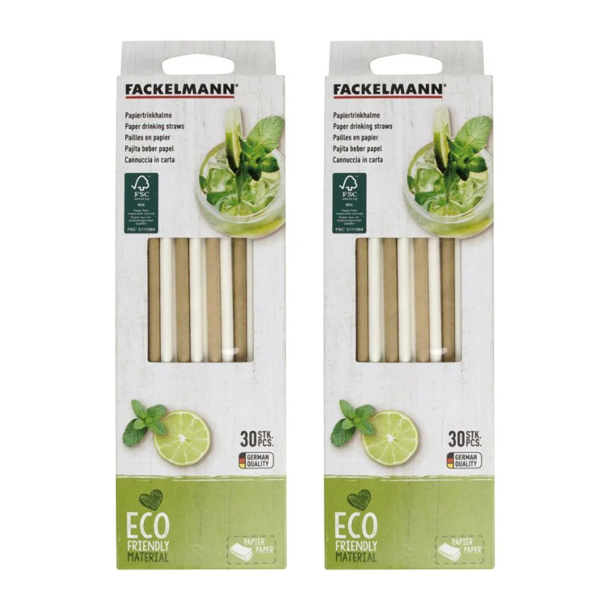 Lot de 60 pailles en papier brun et blanc 24 cm Fackelmann Bar Concept