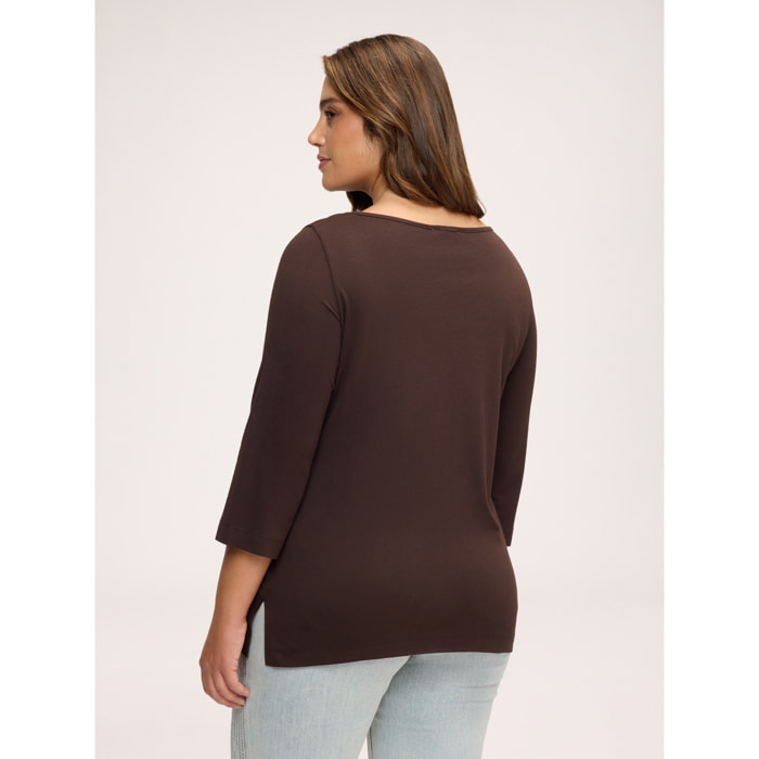 Fiorella Rubino - T-shirt con scollo a barchetta - Marrone