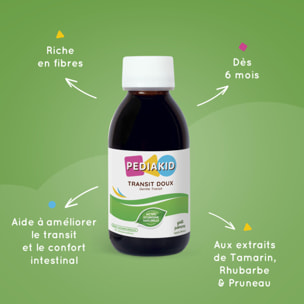 PEDIAKID - Sirop Transit Doux - Complément Alimentaire Naturel - Formule Exclusive au Sirop d'Agave - Contribue à Réguler - Arôme de Pomme - Flacon de 125 ml