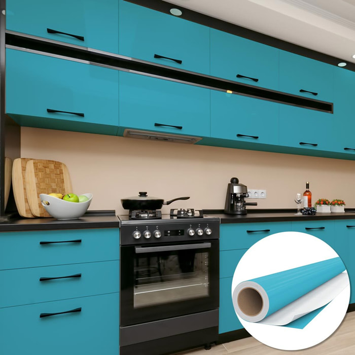 Rouleau adhésif décoratif Vinyle au Mètre - Bleu ciel - Sticker Lavable Imperméable Mur Cuisine Meubles