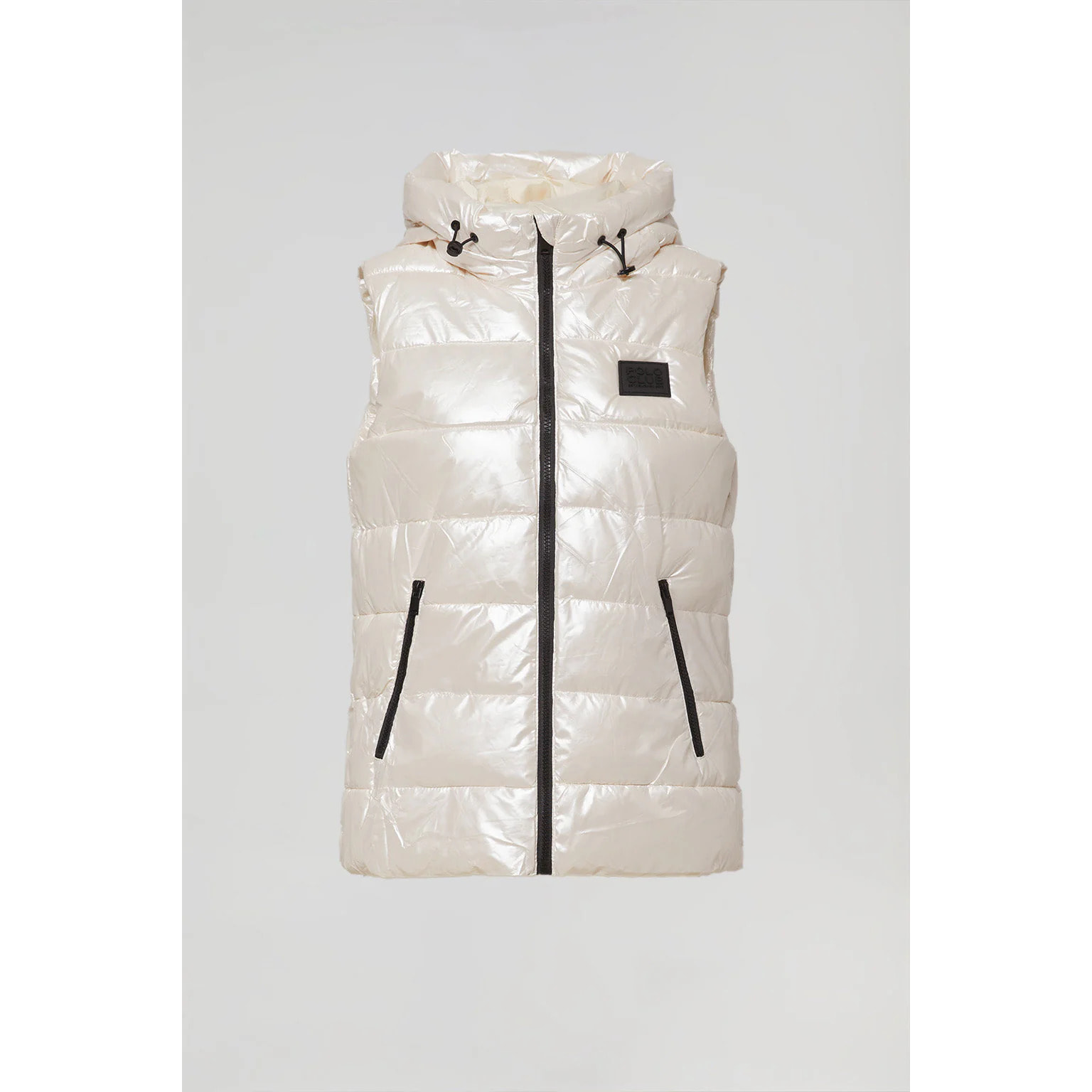 Gilet beige metallizzato con cappuccio e logo Polo Club