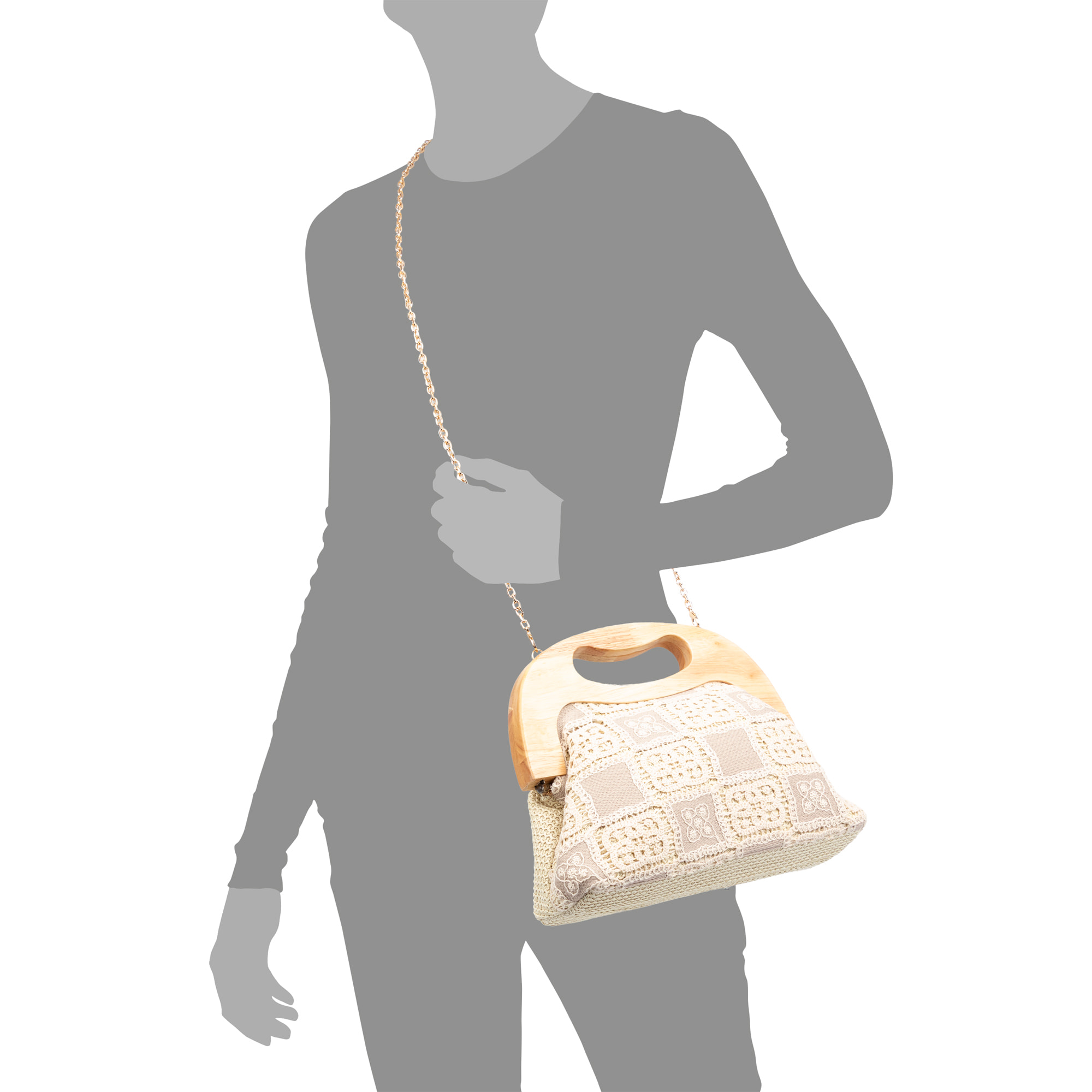 Barbaira Borsa a mano Donna. Realizzata in legno naturale e cotone.