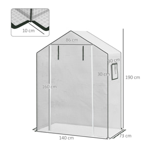 Bâche de remplacement serre de jardin dim. 140L x 73l x 190H cm - 2 fenêtres, porte zippée enroulable - PE anti-UV imperméable blanc