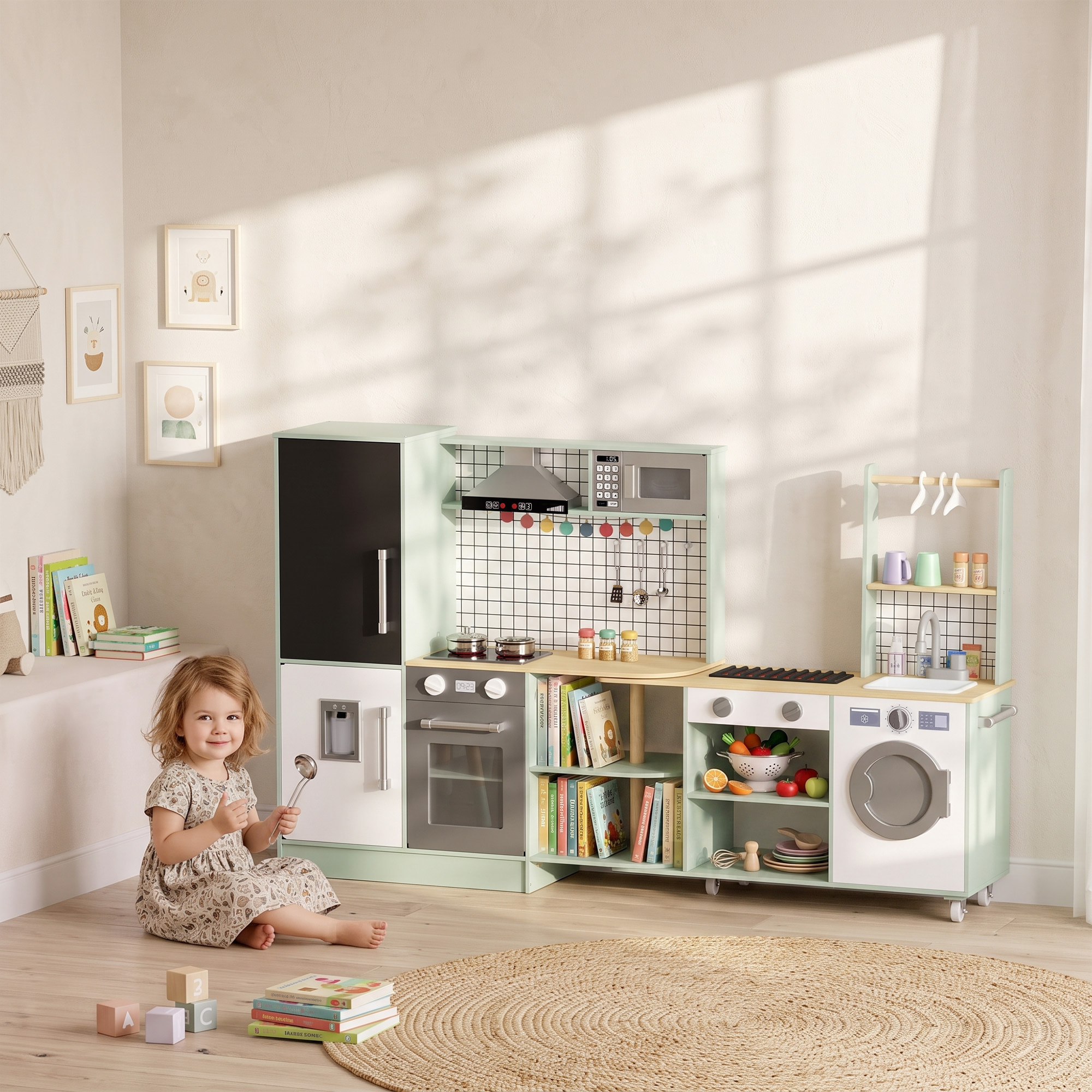 Cuisine enfant modulable tout équipée avec accessoires effets sonores lumineux blanc vert