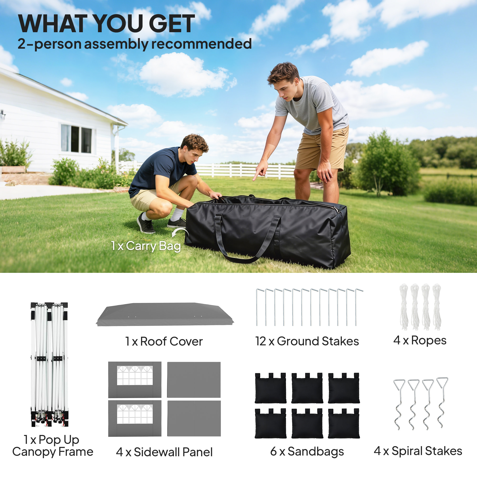 Tonnelle barnum pliable 3x6m 4 parois latérales 6 sacs lestage 2 fenêtres blanc