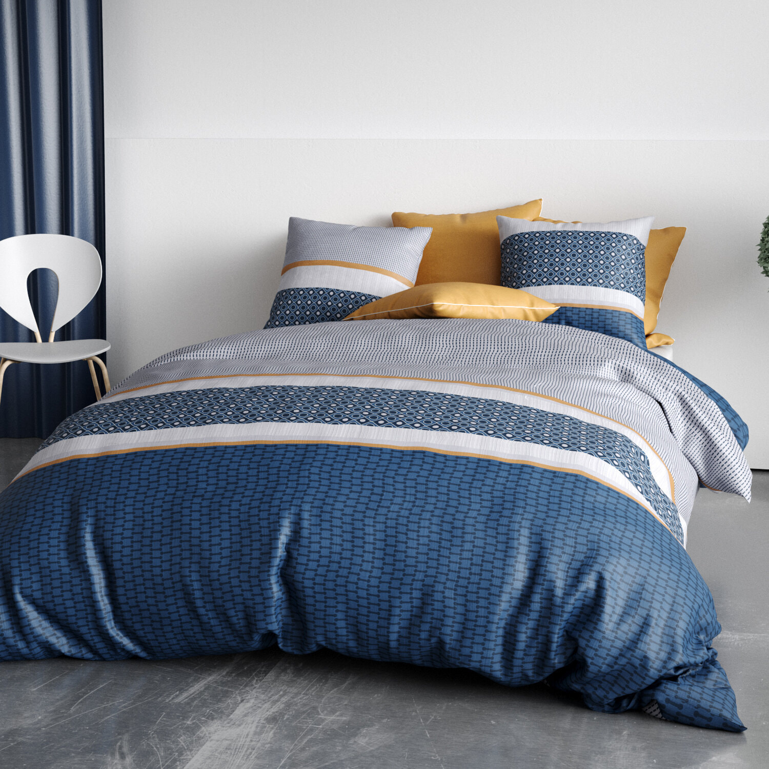 Parure housse de couette imprimé 100% coton - zante - jaune