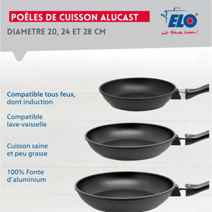 Set de 3 poêles 20 cm 24 cm et 28 cm sans PFAS Elo Alucast