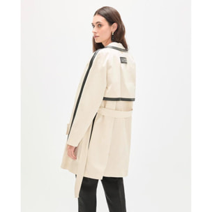 Trench con maniche raglan ed effetto pelle a contrasto