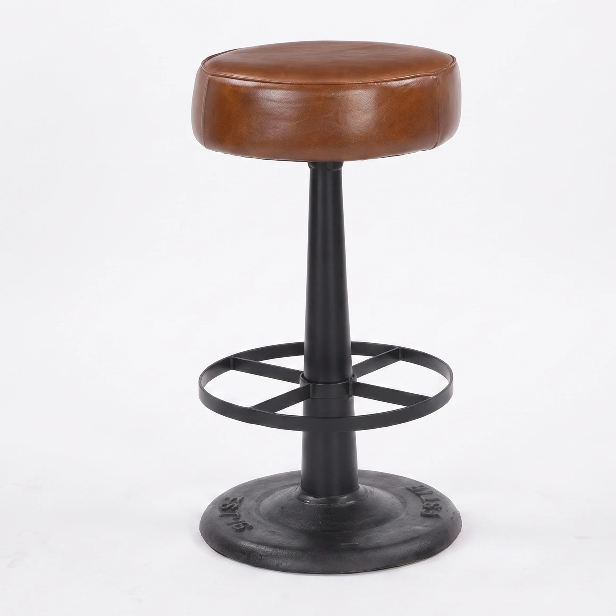 Tabouret pour îlot central 65 cm en cuir de buffle marron - Lucien