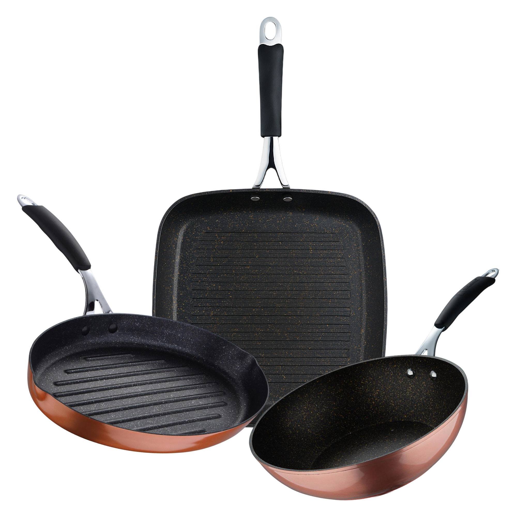 Set de Sartén Grill 28x28cm + Wok Ø28cm + Sartén para pescado 32x21,8x4cm en aluminio forjado con revestimiento antiadherente ILAG Cooper Bergner