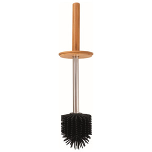 Brosse wc avec support Acier & Bambou ADONIS Taupe mat - Poils résistants en silicone Spirella