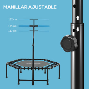 Trampolín de Fitness 114x114x132 cm Cama Elástica Fitness con Mango Ajustable de 3 Niveles Marco de Acero para Entrenamiento Piernas Cuerpo en Hogar Oficina Gimnasio Azul