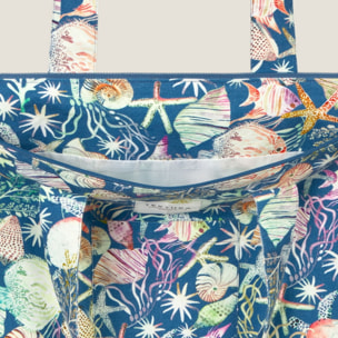 Bolso de playa con estampado marino Sia color azul 100% Algodón