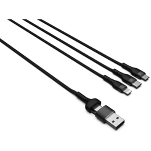 Câble trio MOBILITY LAB 3 en 2 Lightning micro USB  USBC 1m tres