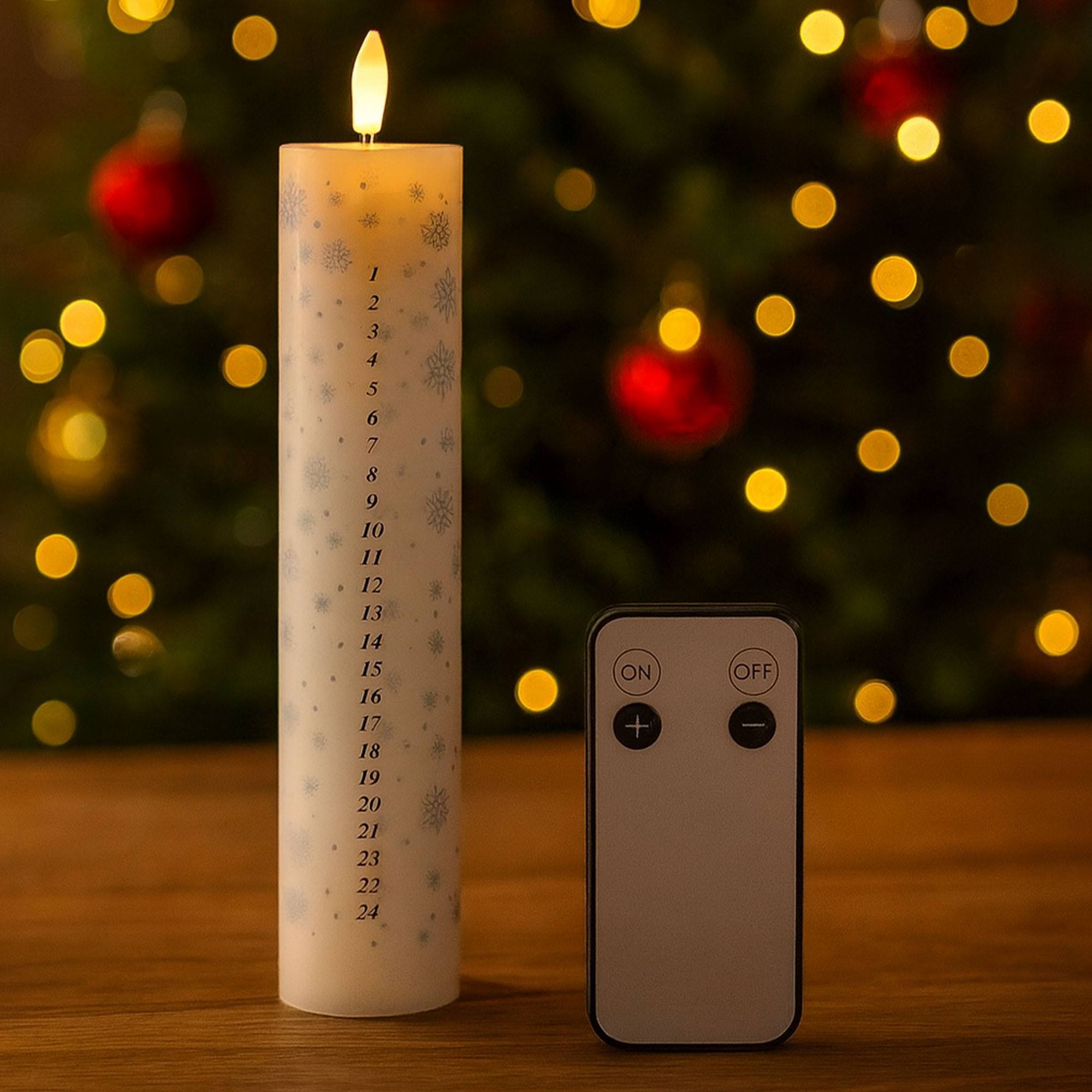 Vela de adviento led con control remoto y llama blanca cálida ø5x25cm