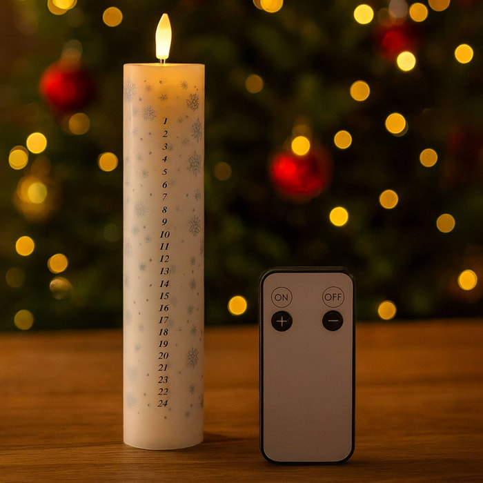Vela de adviento led con control remoto y llama blanca cálida ø5x25cm