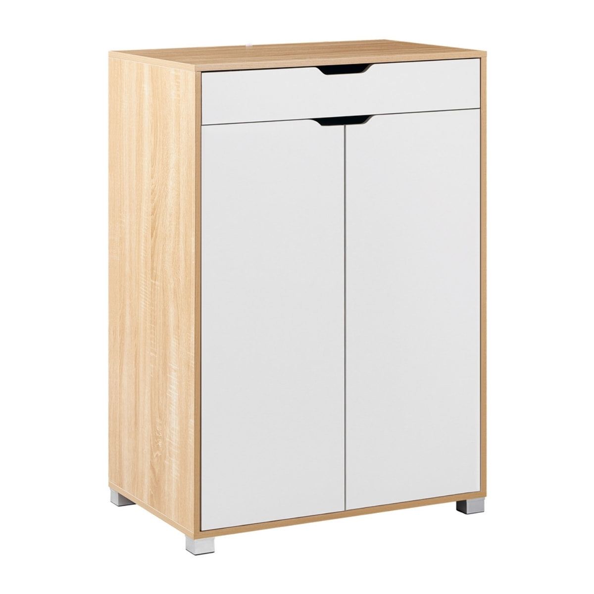 Mobiletto 2 ante e 1 cassetto bianco e rovere 76