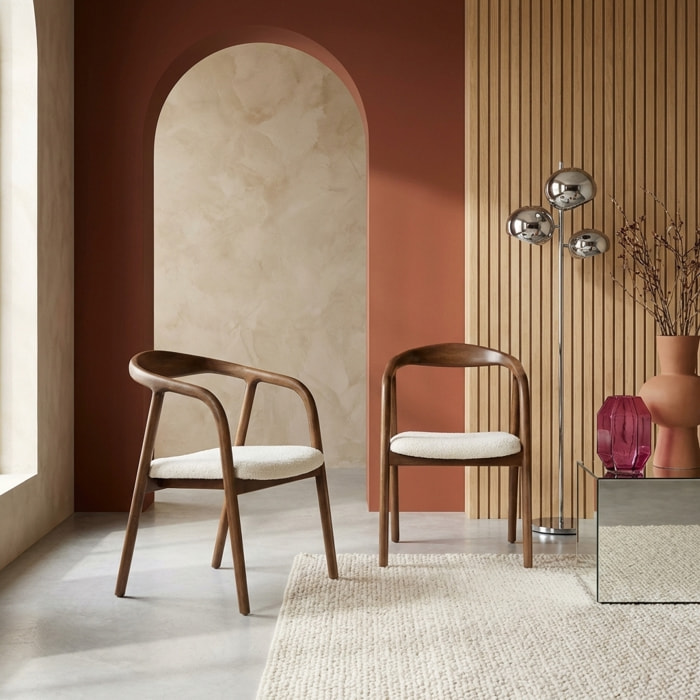 Fauteuil bois d'hévéa et bouclette (lot de 2) SARA