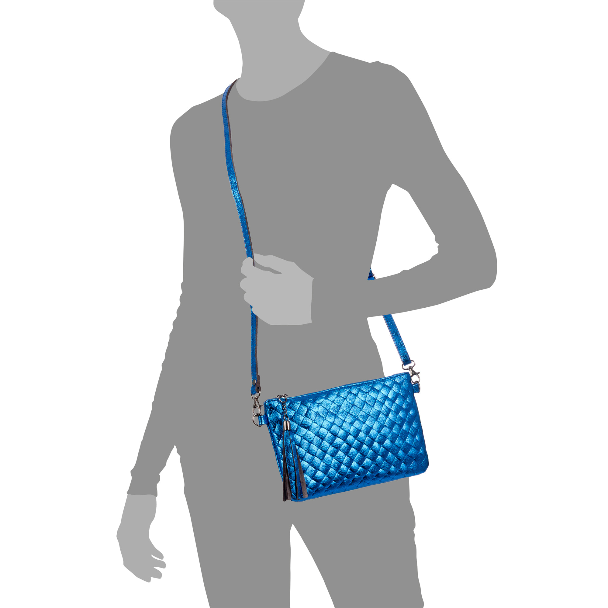 Oleggio bolso bandolera mujer. Piel auténtica Gamuza con grabado entrelazado y lacada brillante.