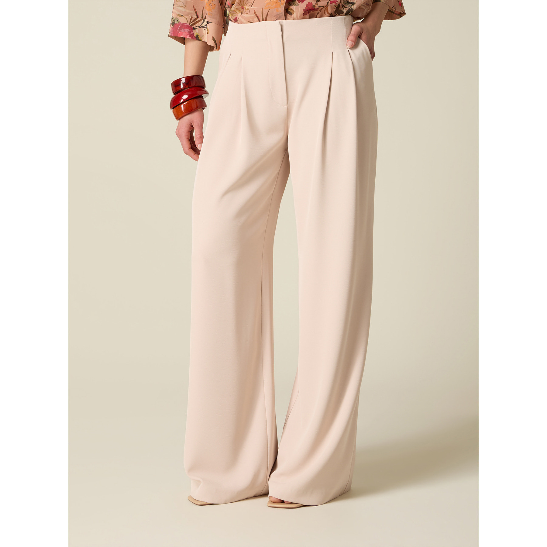 Oltre - Pantaloni palazzo in tessuto fluido - Beige