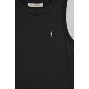 Maglietta basic nera smanicata a girocollo con logo Rigby Go ricamato