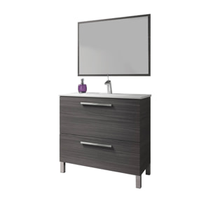 Mobile sottolavabo Hayward, Mobiletto per bagno, Armadio a 2 cassetti e specchio, lavabo non incluso, cm 80x45h80, Grigio cenere