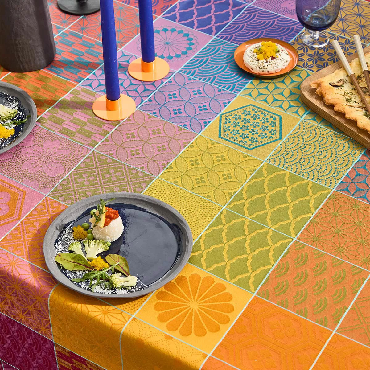 Set pur coton enduit motif jacquard Mille hana floralies