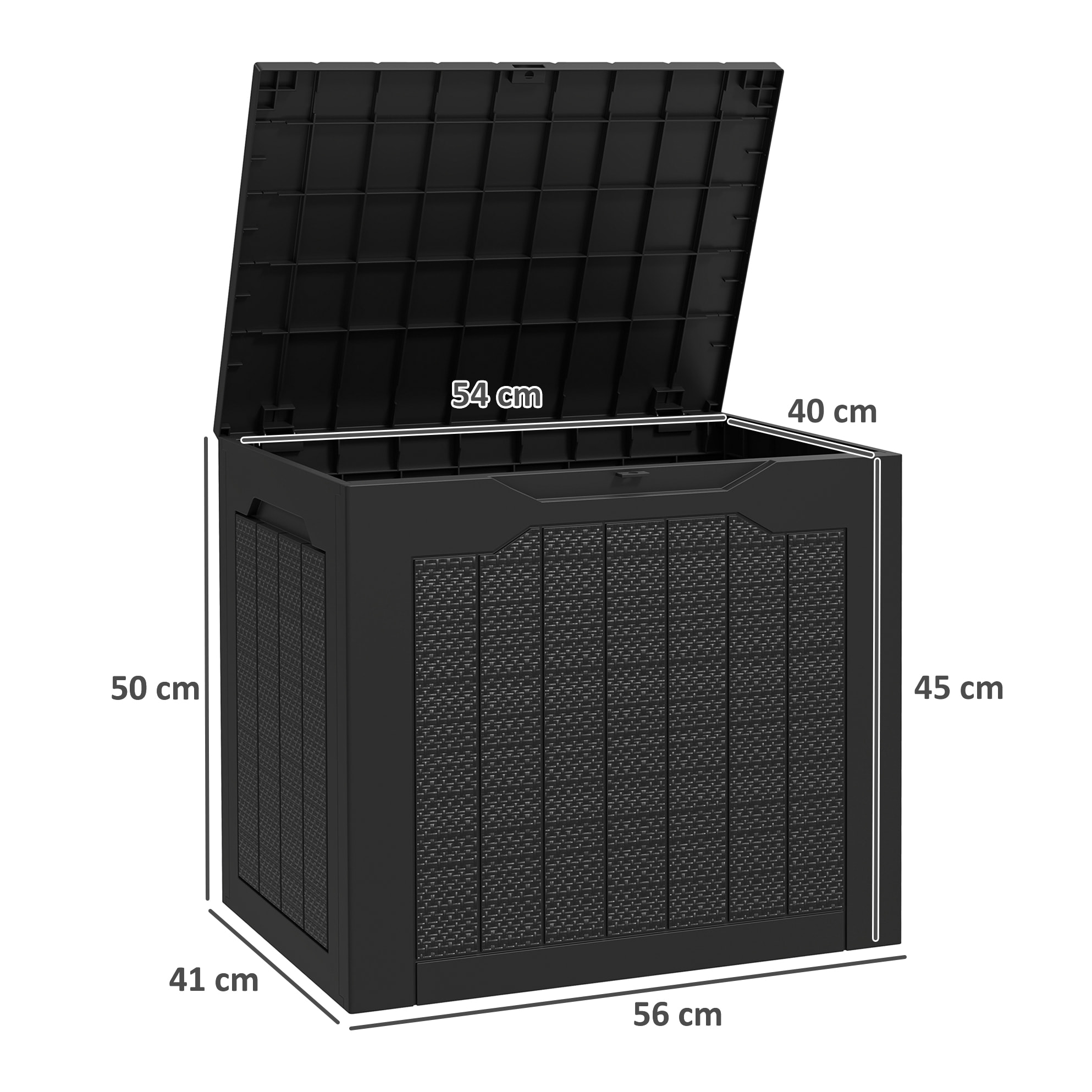 Baúl de Almacenaje Exterior 93L Arcón de Jardín Exterior Pequeño de Plástico Impermeable con 2 Asas Integradas y Soporte para Candado 56x41x50 cm Negro