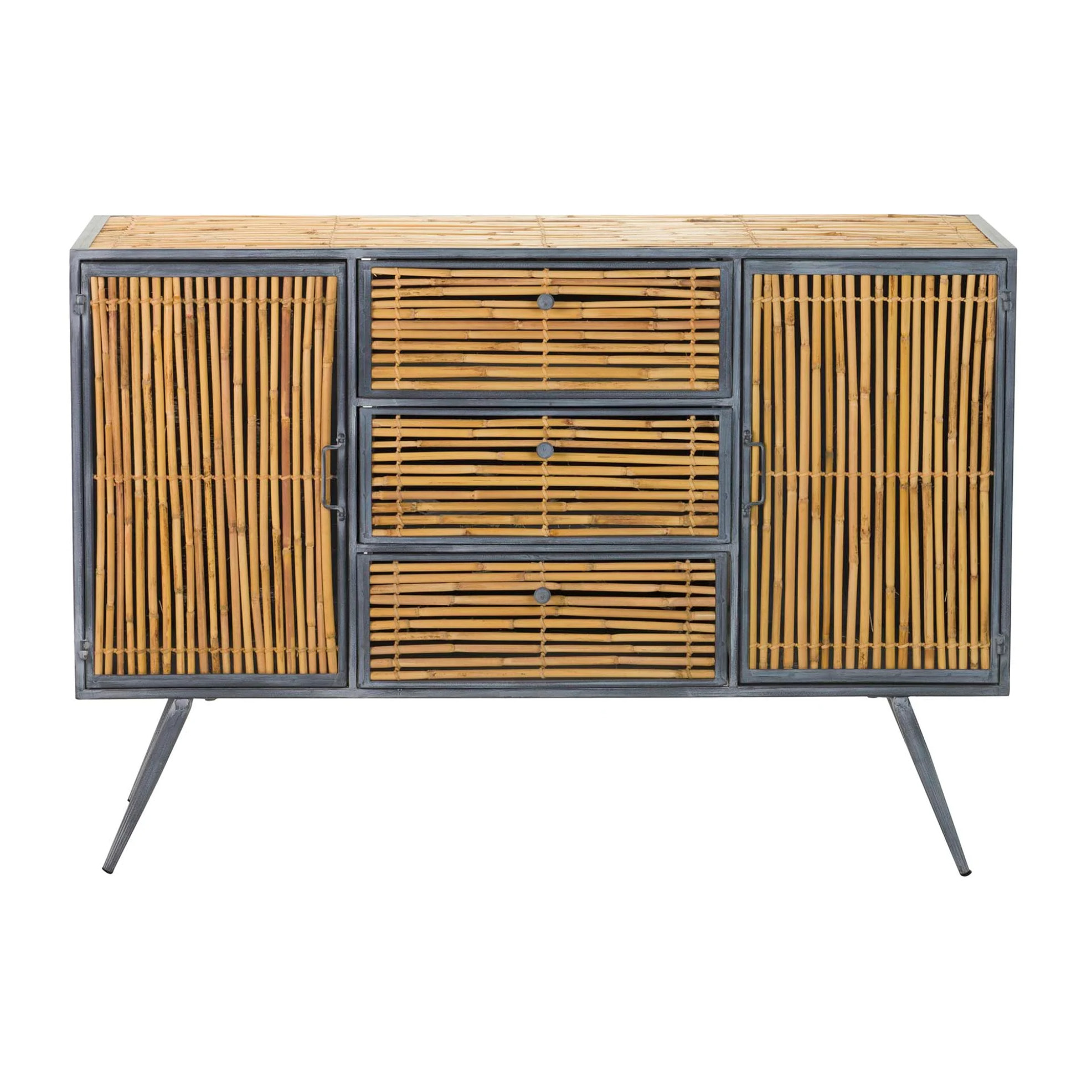 Aparador Metal Bambu Azul Marron 120x41x82 Cm