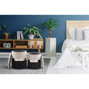 Set 2 Pouf Contenitore Zora in Velluto Grigio e Acciaio