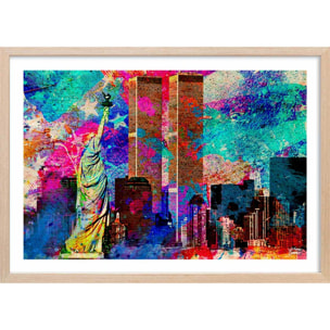 Affiche illustration graffiti new york Affiche + cadre en bois - Chêne