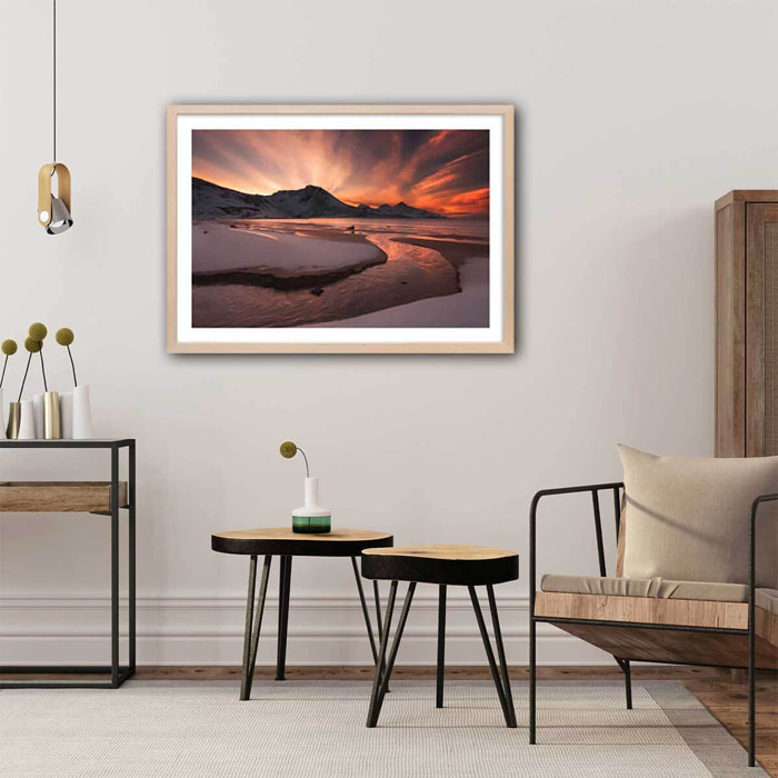 Affiche paysage Golden sunset Affiche + cadre en bois - Chêne