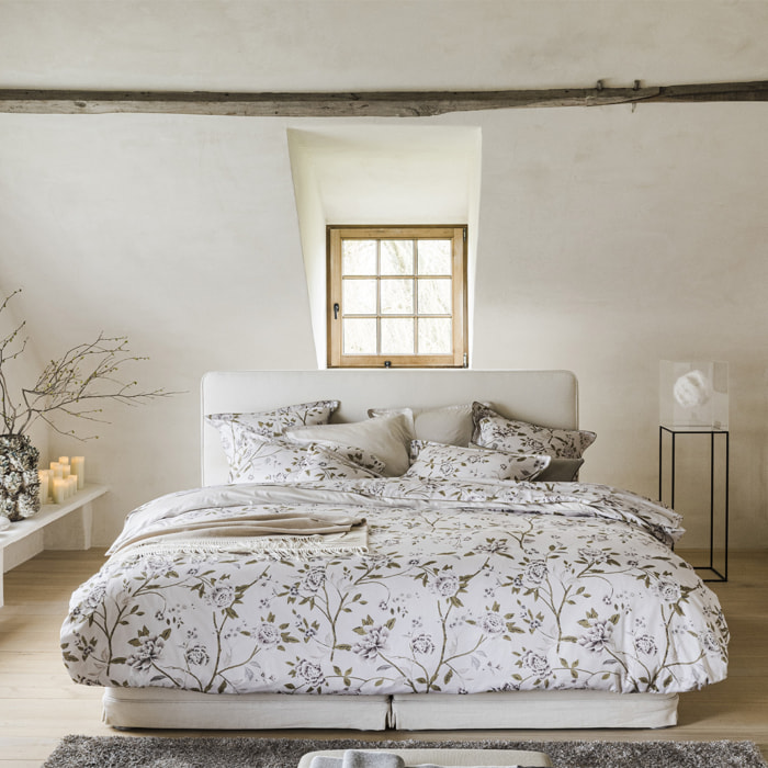 Housse de couette imprimée en satin de coton bio, ÉGÉRIE, rose clair