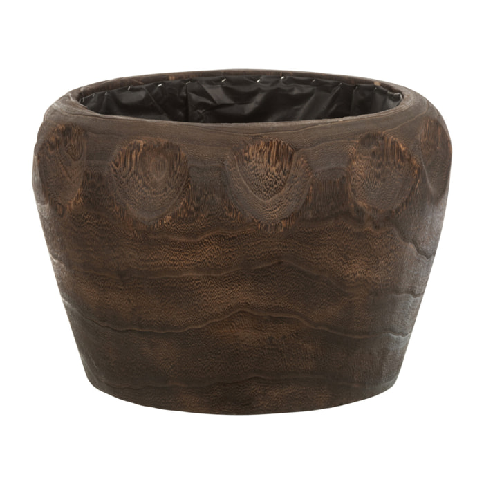 J-Line cache-pot Thibo - bois/plastique - marron foncé - large - Ø 35 cm