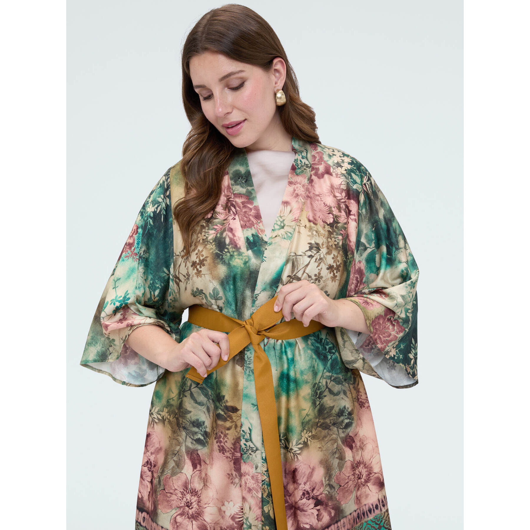 Fiorella Rubino - Kimono con stampa e cintura - Verde