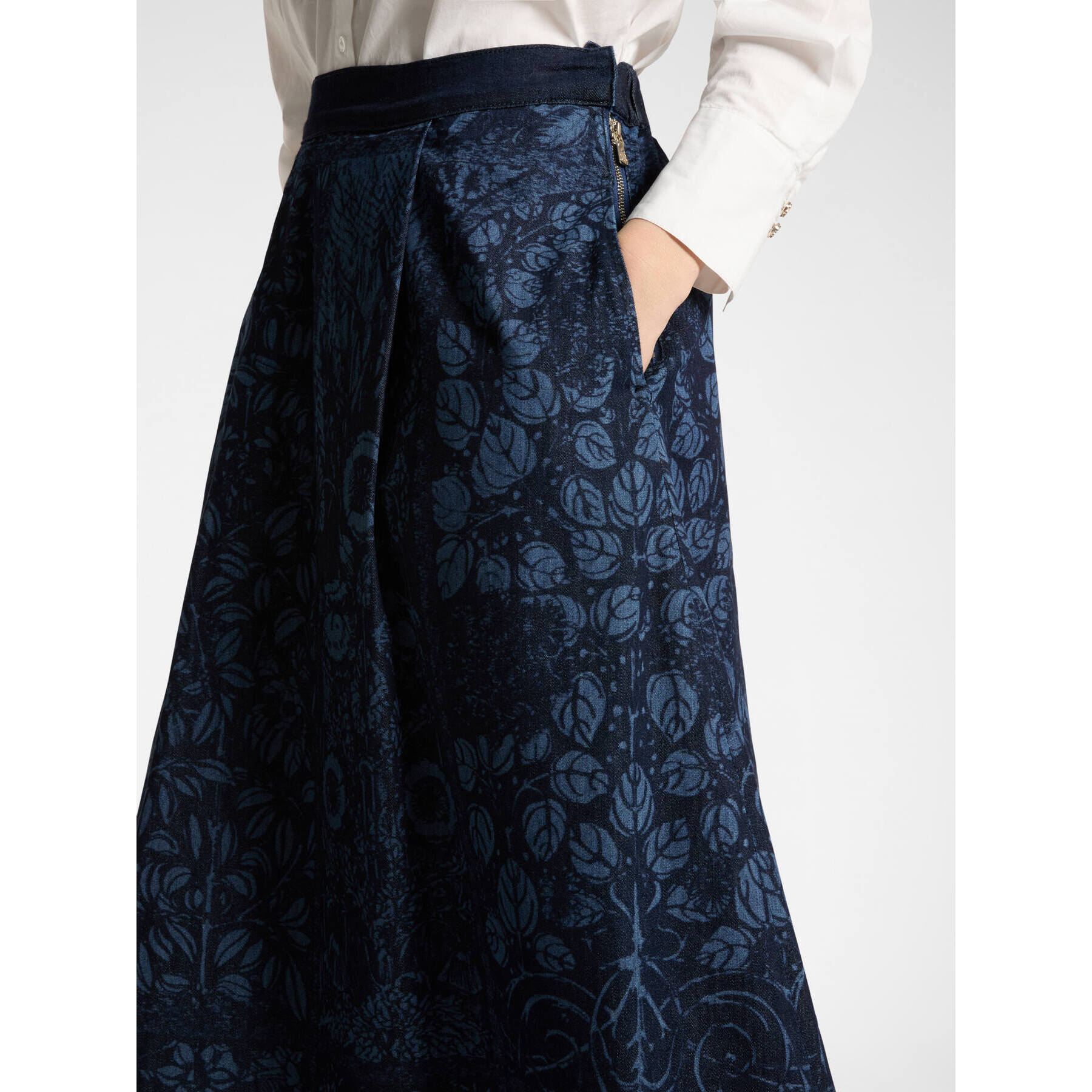 Elena Mirò - Falda midi en denim tratado con láser - Azul