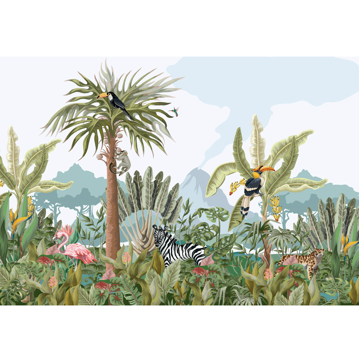 Papier peint panoramique jungle préencollé oasis tropical H 250 x L 360 cm