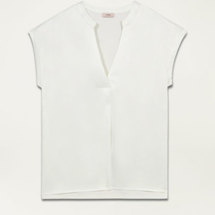 Oltre - T-shirt bimaterica con scollo a V - Bianco