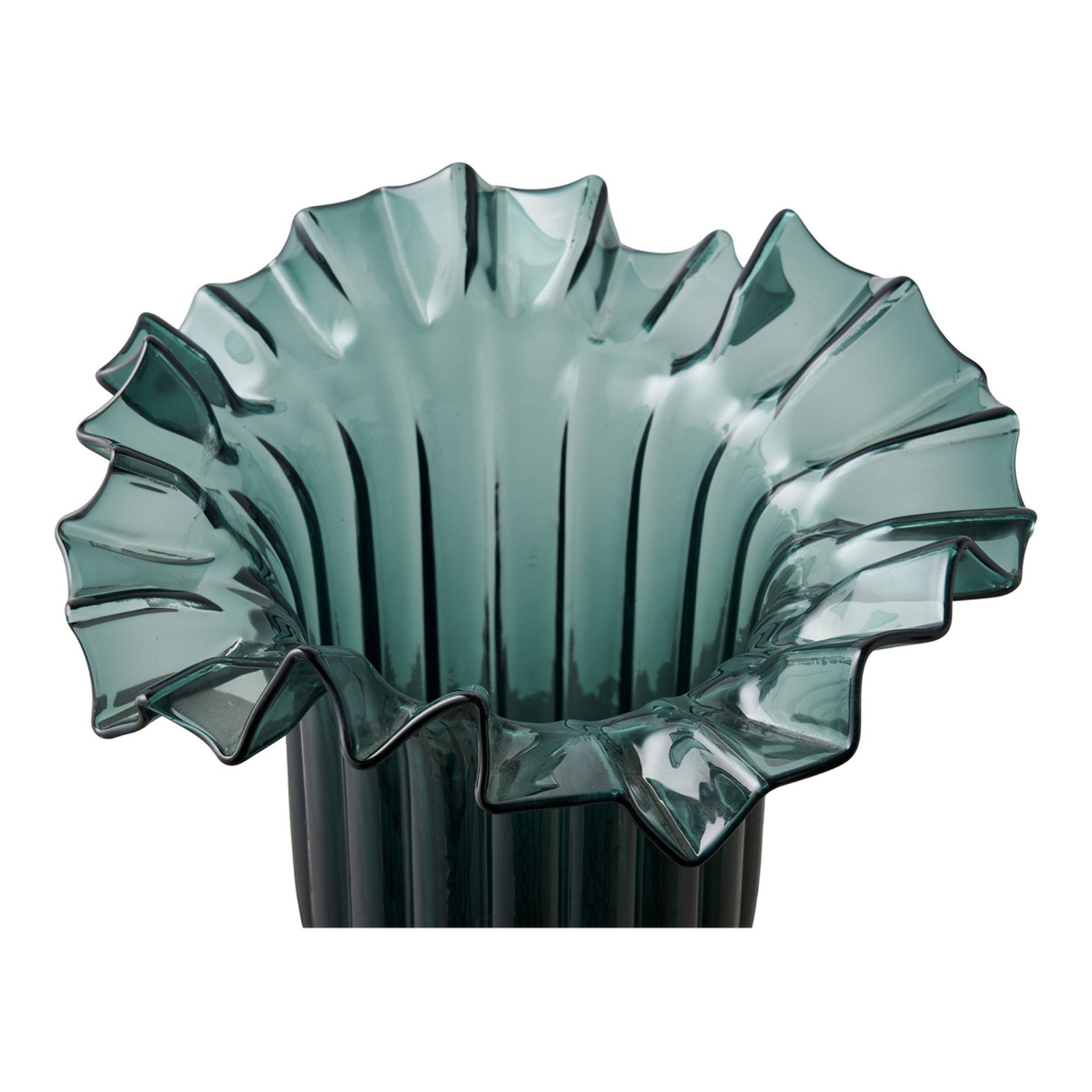 Vaso soffiato a bocca in vetro verde scuro con bordo ondulato ø25×30 cm