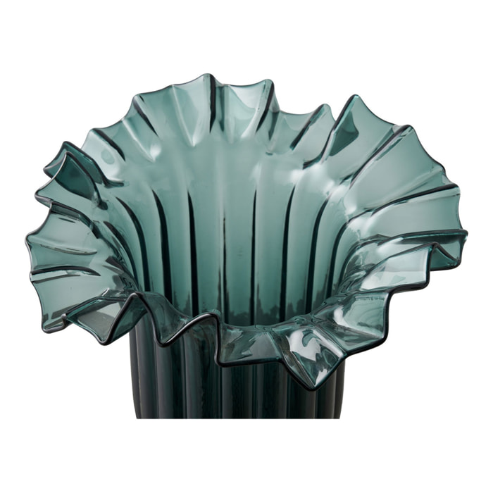 Vaso soffiato a bocca in vetro verde scuro con bordo ondulato ø25×30 cm