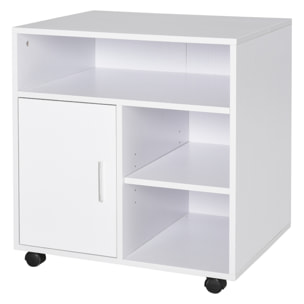 HOMCOM Support d'imprimante organiseur bureau caisson placard porte 3 niches + grand plateau panneaux particules blanc