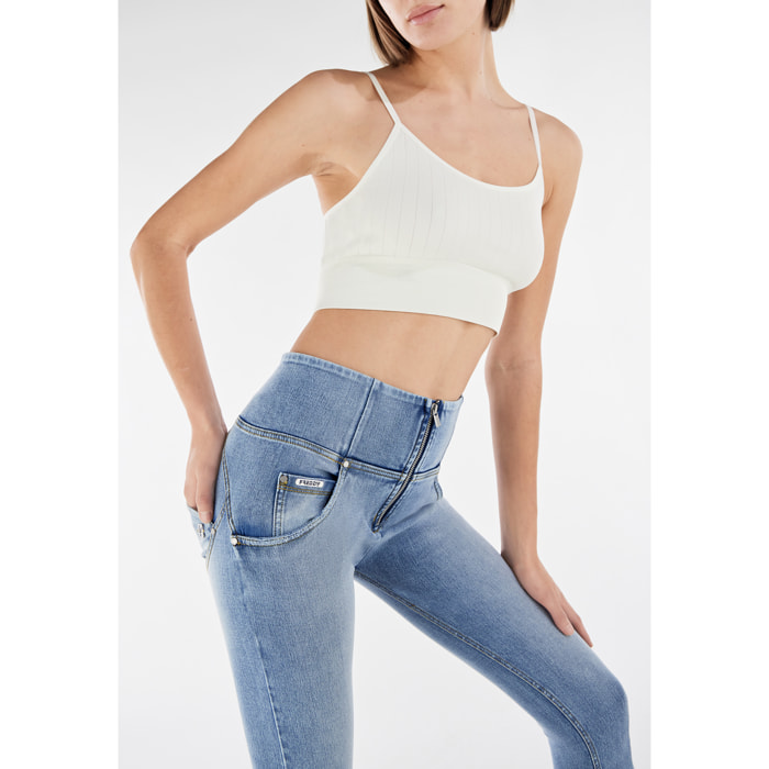 Jeans push up WR.UP® 7/8 vita alta e fondo con taglio vivo